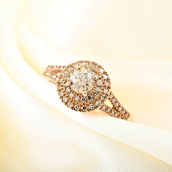 Shop Lc Luxoro 10K Rose Gold Natural Champagne Diamond Double Halo Ring 1.00 Ctw