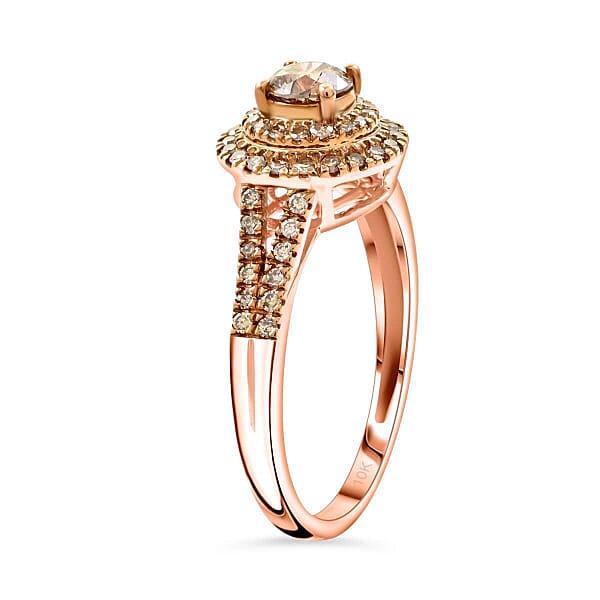 Shop Lc Luxoro 10K Rose Gold Natural Champagne Diamond Double Halo Ring 1.00 Ctw