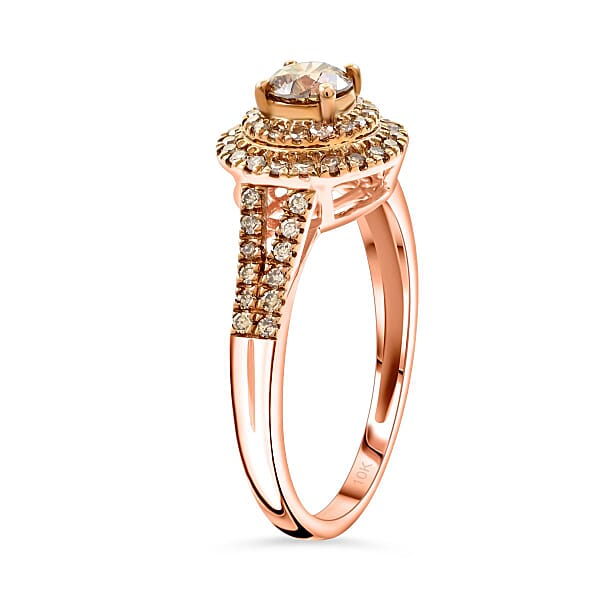 Shop Lc Luxoro 10K Rose Gold Natural Champagne Diamond Double Halo Ring 1.00 Ctw