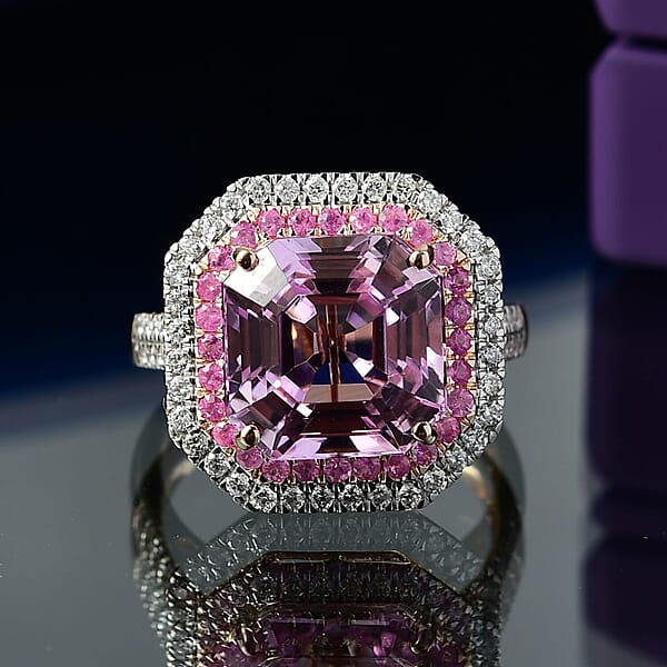 Shop Lc Luxoro 10K Rose Gold Premium Asscher Cut Martha Rocha Kunzite Pink Sapphire And Diamond (G-H I2) Blush Fire Ring 11.30 Ctw