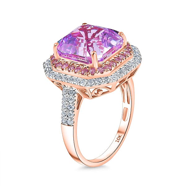 Shop Lc Luxoro 10K Rose Gold Premium Asscher Cut Martha Rocha Kunzite Pink Sapphire And Diamond (G-H I2) Blush Fire Ring 11.30 Ctw