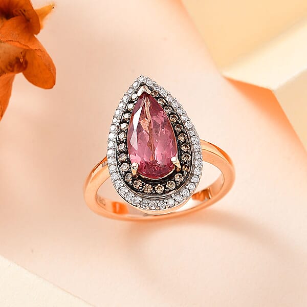 Shop Lc Luxoro 10K Rose Gold Premium Blush Apatite I3 Natural Champagne And White Diamond Double Halo Ring 4.50 Grams 2.40 Ctw