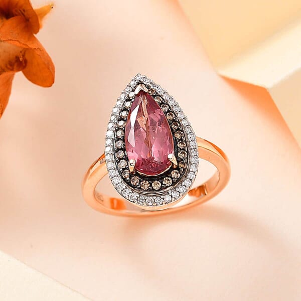 Shop Lc Luxoro 10K Rose Gold Premium Blush Apatite Natural Champagne And White Diamond (I3) (0.35 Cts) Ring (4.50 G) 2.40 Ctw