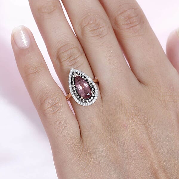 Shop Lc Luxoro 10K Rose Gold Premium Blush Apatite Natural Champagne And White Diamond (I3) (0.35 Cts) Ring (4.50 G) 2.40 Ctw