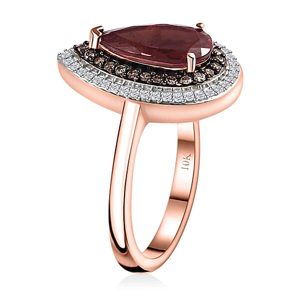 Shop Lc Luxoro 10K Rose Gold Premium Blush Apatite Natural Champagne And White Diamond (I3) (0.35 Cts) Ring (4.50 G) 2.40 Ctw