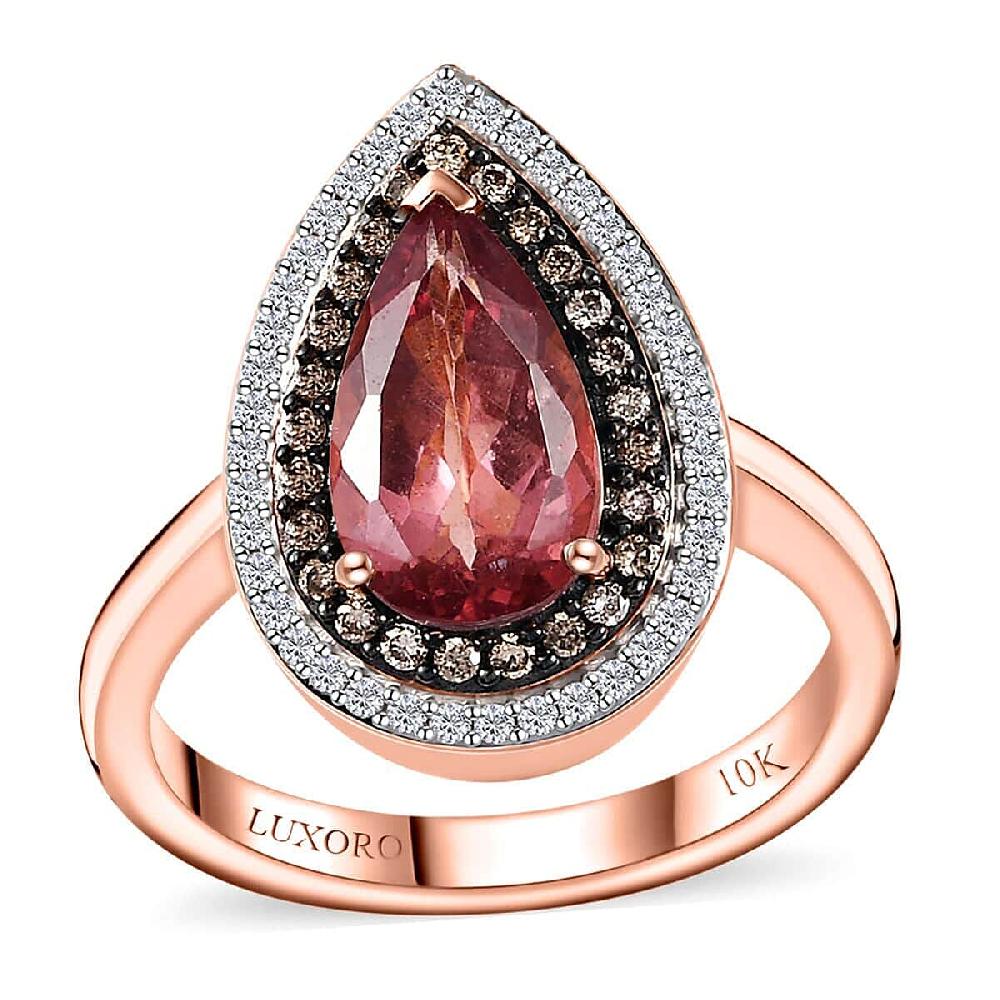 shop lc Luxoro 10K Rose Gold Premium Blush Apatite Natural Champagne and White Diamond (I3) (0.35 cts) Ring (4.50 g) 2.40 ctw