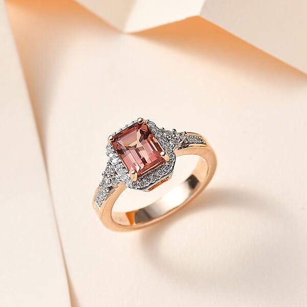 Shop Lc Luxoro 10K Rose Gold Premium Blush Tourmaline And G-H I2 Diamond Halo Ring 4.75 Grams 2.10 Ctw