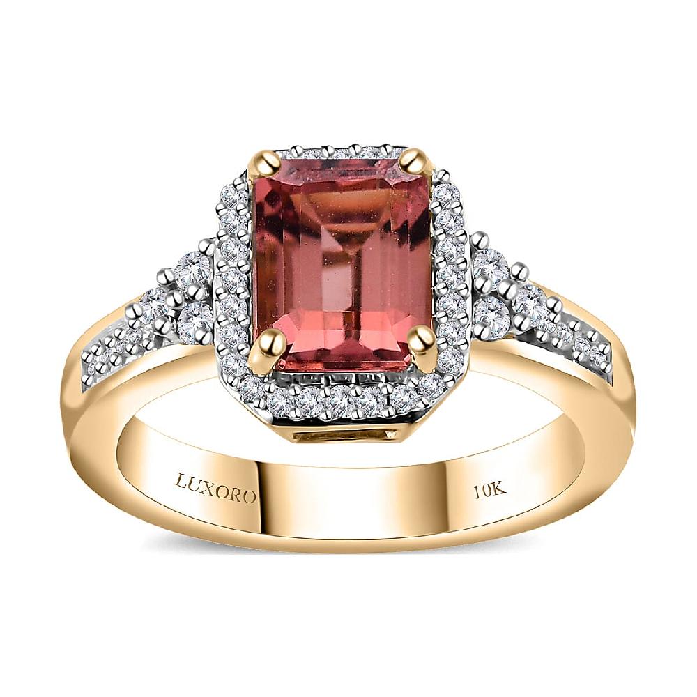 shop lc Luxoro 10K Rose Gold Premium Blush Tourmaline and G-H I2 Diamond Halo Ring 4.75 Grams 2.10 ctw