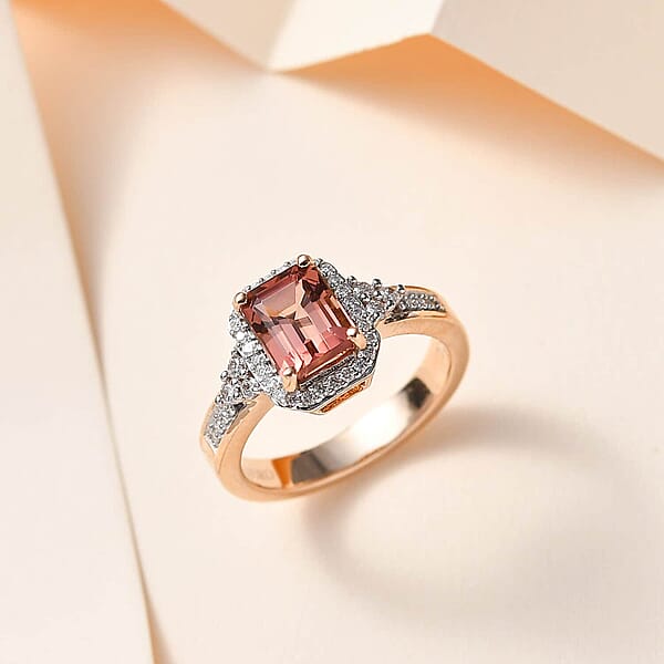 Shop Lc Luxoro 10K Rose Gold Premium Blush Tourmaline And G-H I2 Diamond Halo Ring 4.75 Grams 2.10 Ctw