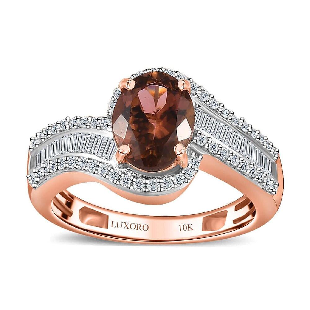 shop lc Luxoro 10K Rose Gold Premium Blush Tourmaline and G-H I2 Diamond Bypass Ring 1.60 ctw