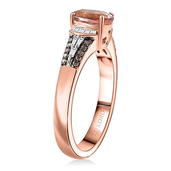 Shop Lc Luxoro 10K Rose Gold Premium Blush Tourmaline Natural Champagne And White Diamond (I2) Ring 1.00 Ctw