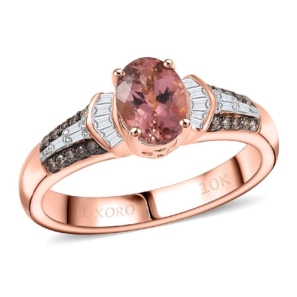 shop lc Luxoro 10K Rose Gold Premium Blush Tourmaline Natural Champagne and White Diamond (I2) Ring 1.00 ctw