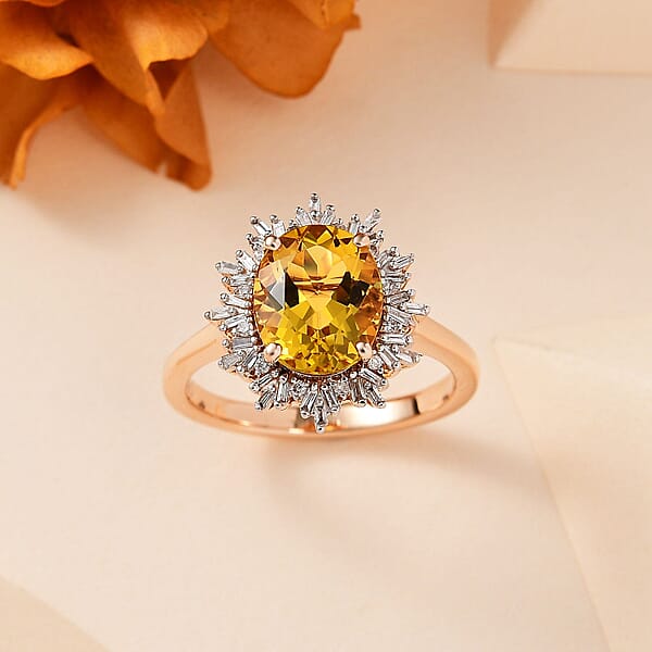 Shop Lc Luxoro 10K Rose Gold Premium Brazilian Heliodor And G-H I2 Diamond Sunburst Ring 2.50 Ctw