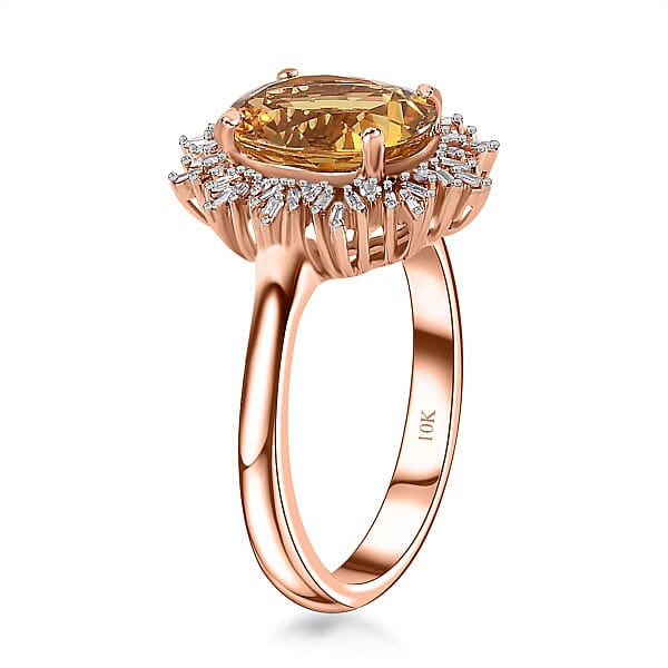 Shop Lc Luxoro 10K Rose Gold Premium Brazilian Heliodor And G-H I2 Diamond Sunburst Ring 2.50 Ctw