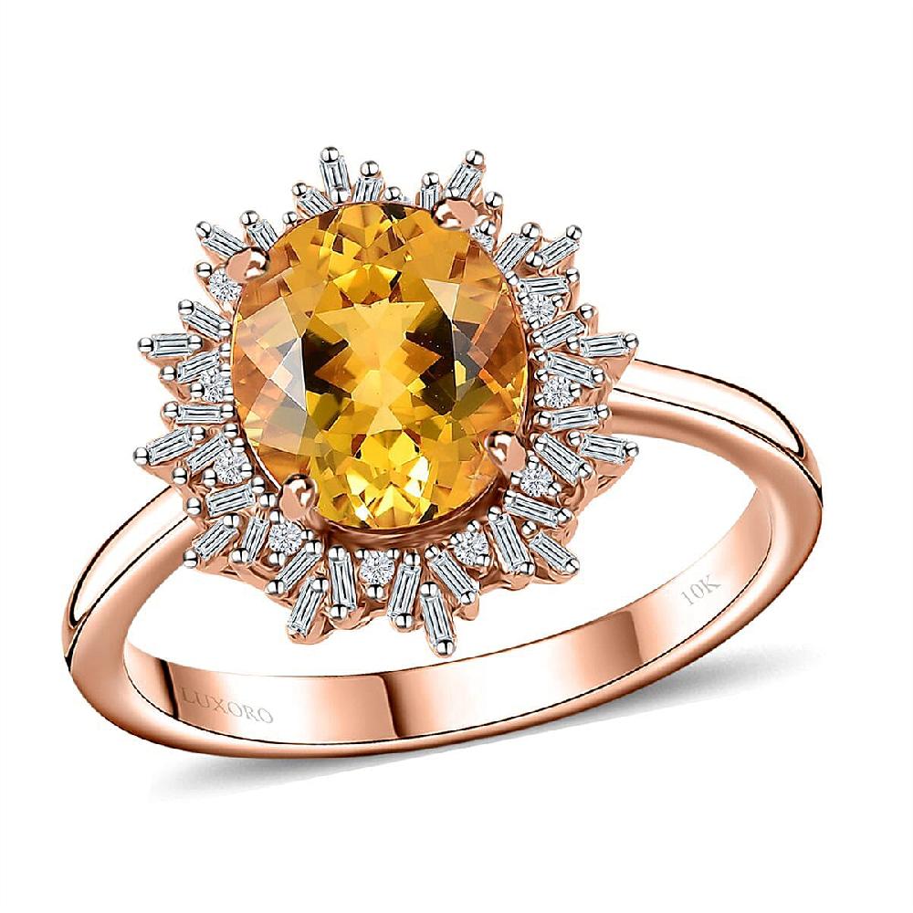 shop lc Luxoro 10K Rose Gold Premium Brazilian Heliodor and G-H I2 Diamond Sunburst Ring 2.50 ctw