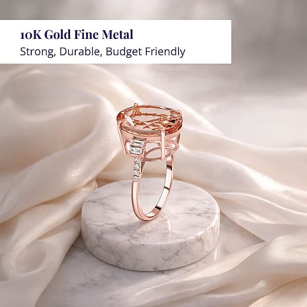 Shop Lc Luxoro 10K Rose Gold Premium Marropino Morganite And G-H I2 Diamond Ring 4.85 Grams 8.10 Ctw