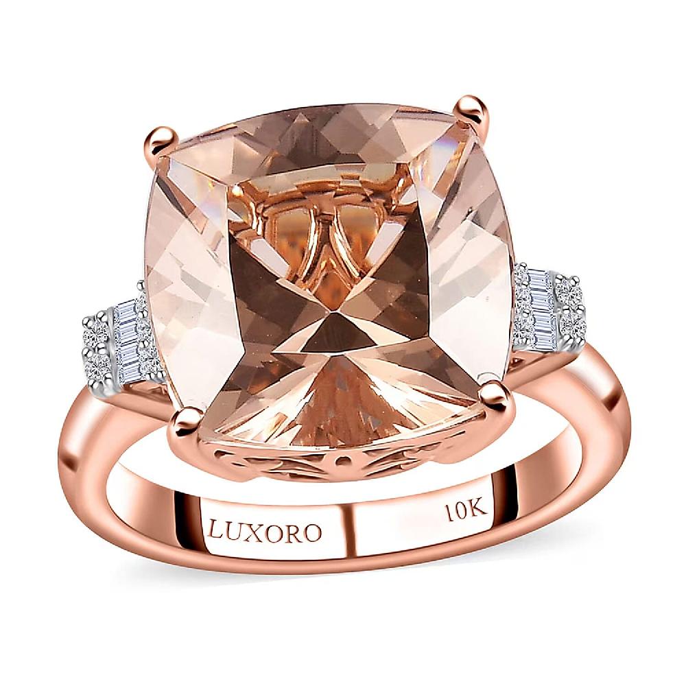 shop lc Luxoro 10K Rose Gold Premium Marropino Morganite and G-H I2 Diamond Ring 4.85 Grams 8.10 ctw