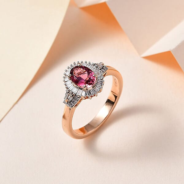Shop Lc Luxoro 10K Rose Gold Premium Natural Calabar Pink Tourmaline And G-H I2 Diamond Halo Ring 4.15 Grams 1.50 Ctw