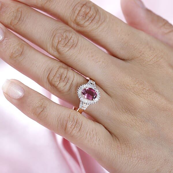 Shop Lc Luxoro 10K Rose Gold Premium Natural Calabar Pink Tourmaline And G-H I2 Diamond Halo Ring 4.15 Grams 1.50 Ctw