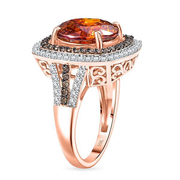 Shop Lc Luxoro 10K Rose Gold Premium Picos Altos Sphalerite Natural Champagne And White Diamond (I2) (1.10 Cts) Ring 10.30 Ctw