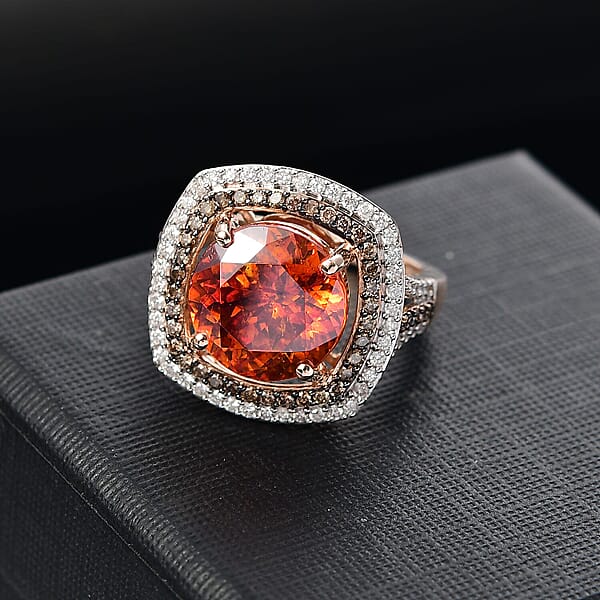 Shop Lc Luxoro 10K Rose Gold Premium Picos Altos Sphalerite Natural Champagne And White Diamond (I2) (1.10 Cts) Ring 10.30 Ctw