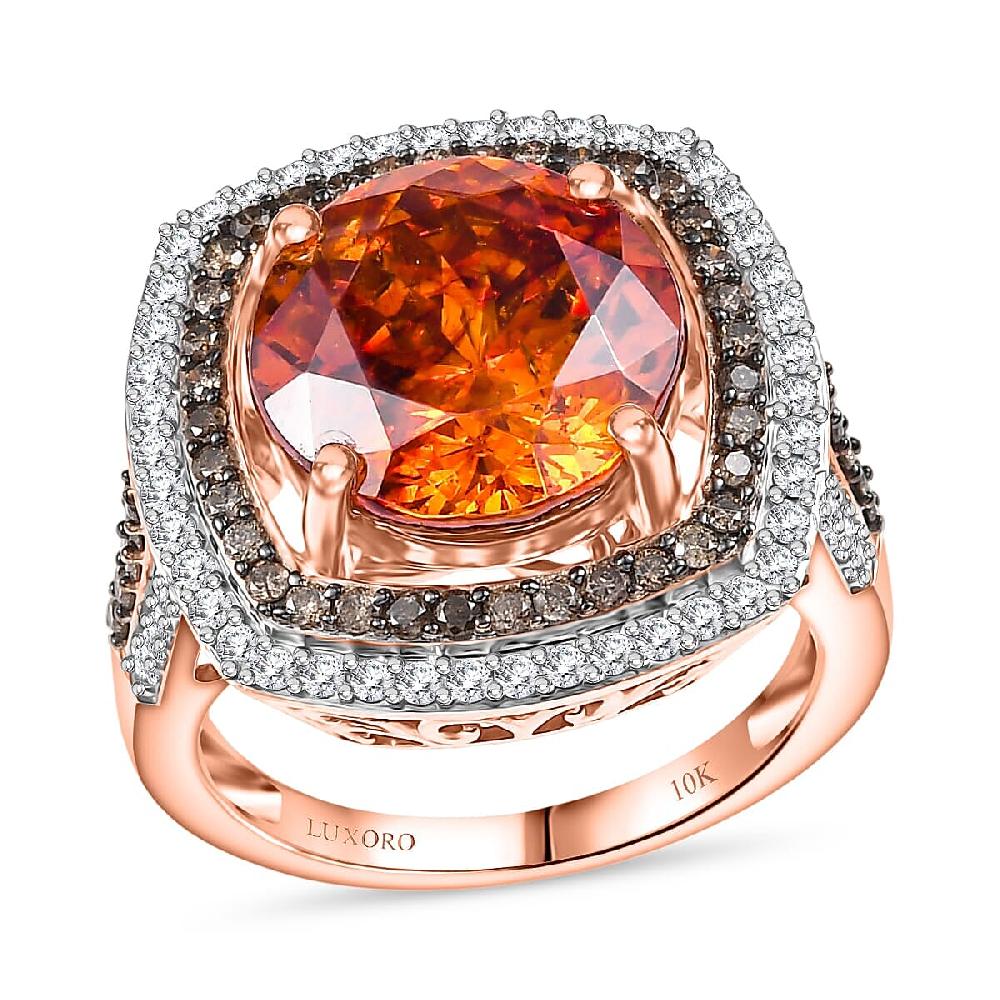 shop lc Luxoro 10K Rose Gold Premium Picos Altos Sphalerite Natural Champagne and White Diamond (I2) (1.10 cts) Ring 10.30 ctw