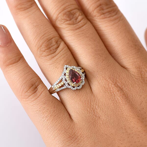 Shop Lc Luxoro 10K White And Yellow Gold AAA Morro Redondo Pink Tourmaline Natural Yellow And White Diamond (I2) (0.47 Cts) Water Ripples Ring (4.60 G) 1.70 Ctw