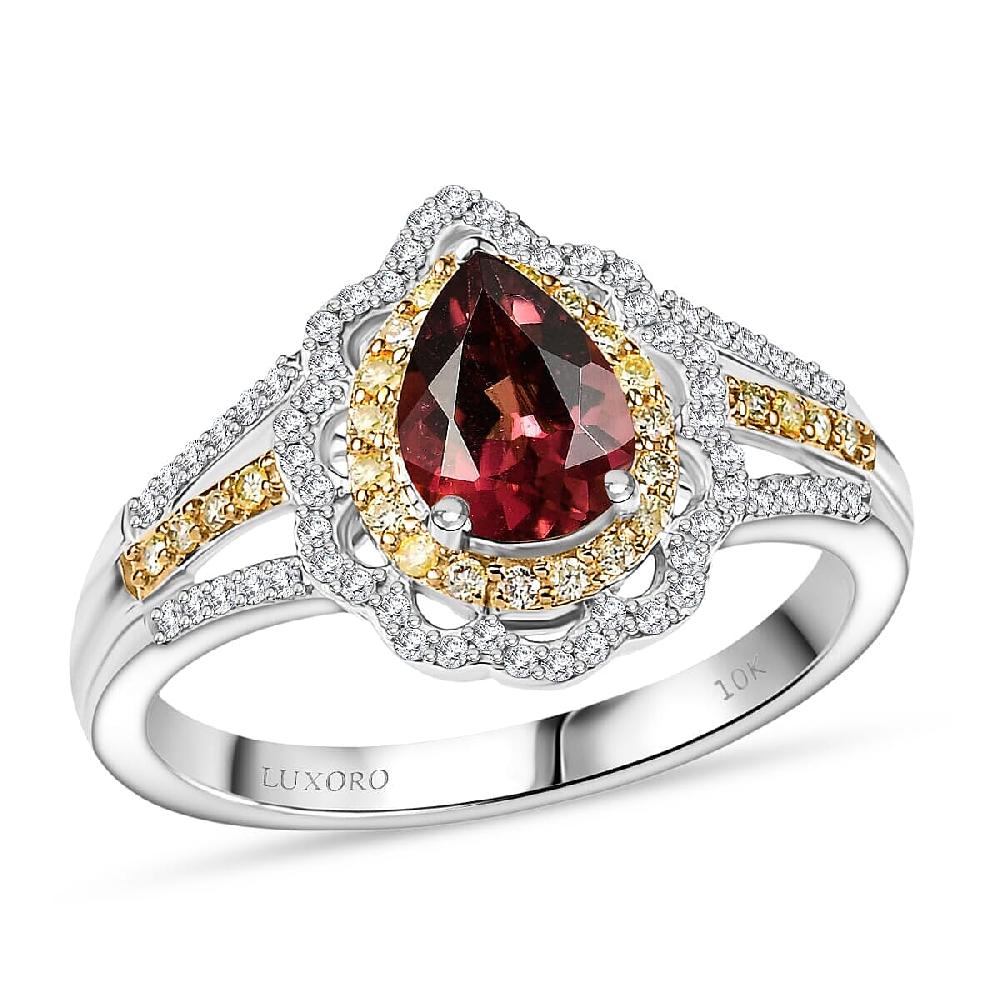 shop lc Luxoro 10K White and Yellow Gold AAA Morro Redondo Pink Tourmaline Natural Yellow and White Diamond (I2) (0.47 cts) Water Ripples Ring (4.60 g) 1.70 ctw