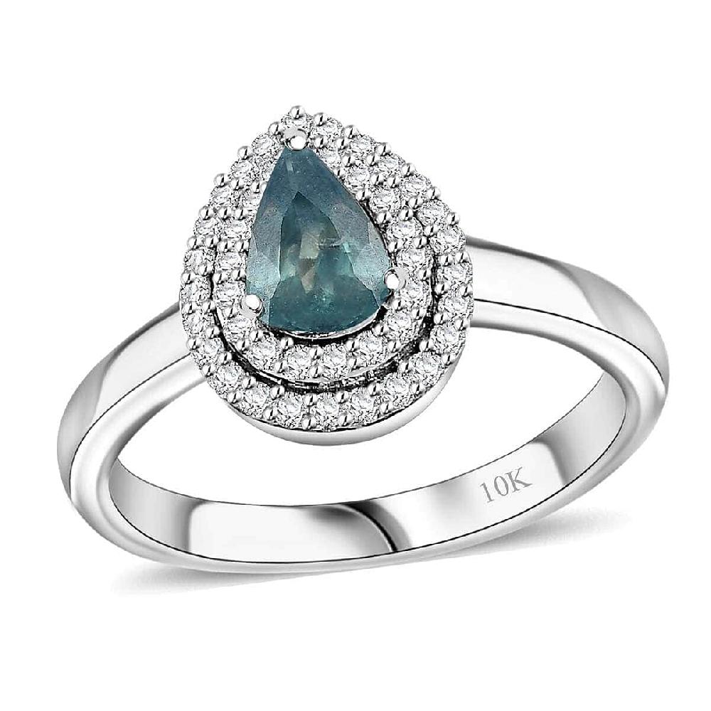 shop lc Luxoro 10K White Gold AAA Narsipatnam Alexandrite Diamond (G-H I2) (0.25 cts) Double Halo Ring (Del. in 10-15 Days) 0.90 ctw