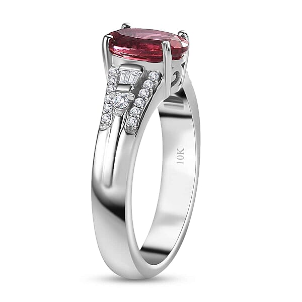 Shop Lc Luxoro 10K White Gold AAA Ouro Fino Rubellite Diamond (G-H I2) (0.15 Cts) Ring 1.60 Ctw