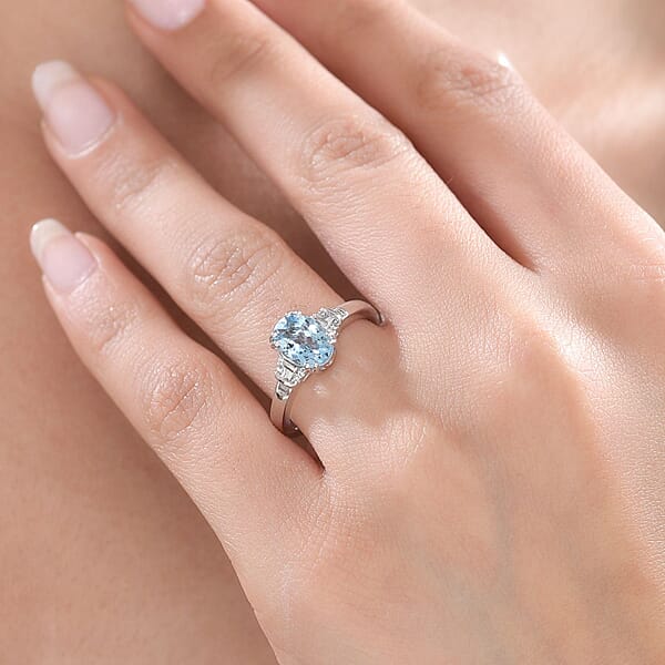 Shop Lc Luxoro 10K White Gold AAA Santa Maria Aquamarine And G-H I2 Diamond Ring 1.50 Ctw
