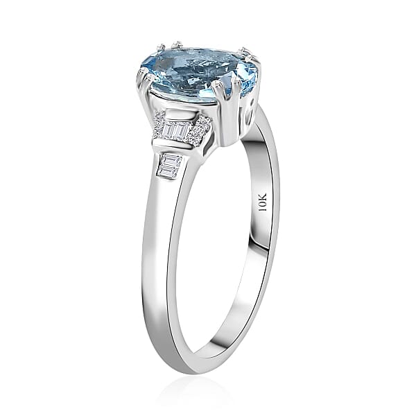 Shop Lc Luxoro 10K White Gold AAA Santa Maria Aquamarine And G-H I2 Diamond Ring 1.50 Ctw
