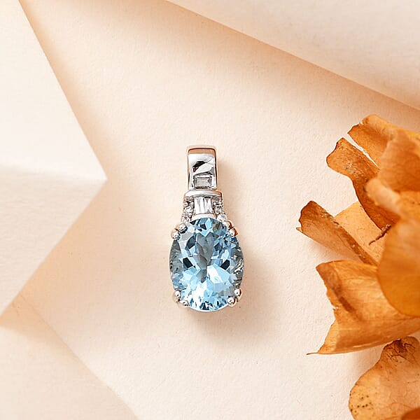 Shop Lc Luxoro 10K White Gold AAA Santa Maria Aquamarine And G-H I2 Diamond Pendant Without Chain 1.65 Ctw