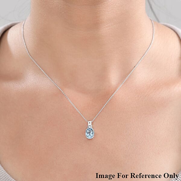 Shop Lc Luxoro 10K White Gold AAA Santa Maria Aquamarine And G-H I2 Diamond Pendant Without Chain 1.65 Ctw
