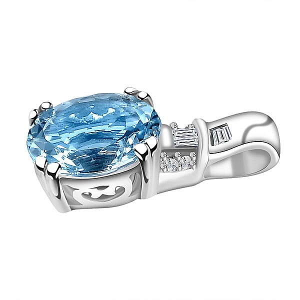 Shop Lc Luxoro 10K White Gold AAA Santa Maria Aquamarine And G-H I2 Diamond Pendant Without Chain 1.65 Ctw