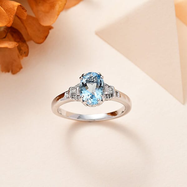 Shop Lc Luxoro 10K White Gold AAA Santa Maria Aquamarine Diamond (G-H I2) Ring 1.50 Ctw