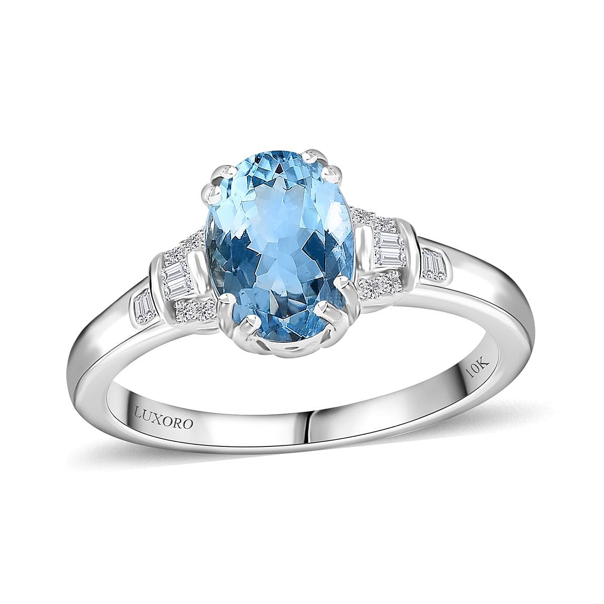 shop lc Luxoro 10K White Gold AAA Santa Maria Aquamarine Diamond (G-H I2) Ring 1.50 ctw