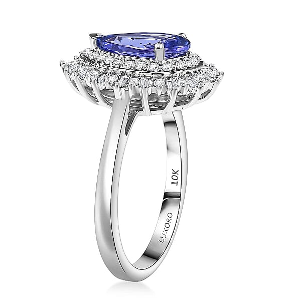 Shop Lc Luxoro 10K White Gold Premium Tanzanite Diamond (G-H I2) (0.45 Cts) Crown Of Dreams Ring 2.30 Ctw