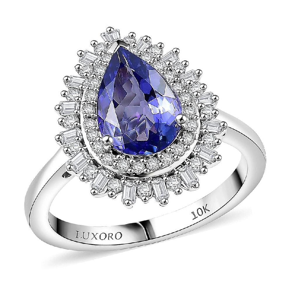 shop lc Luxoro 10K White Gold Premium Tanzanite Diamond (G-H I2) (0.45 cts) Crown of Dreams Ring 2.30 ctw