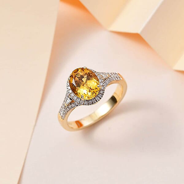 Shop Lc Luxoro 10K Yellow Gold AAA Brazilian Heliodor And G-H I2 Diamond Ring 4.50 Grams 2.60 Ctw
