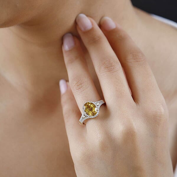 Shop Lc Luxoro 10K Yellow Gold AAA Brazilian Heliodor And G-H I2 Diamond Ring 4.50 Grams 2.60 Ctw