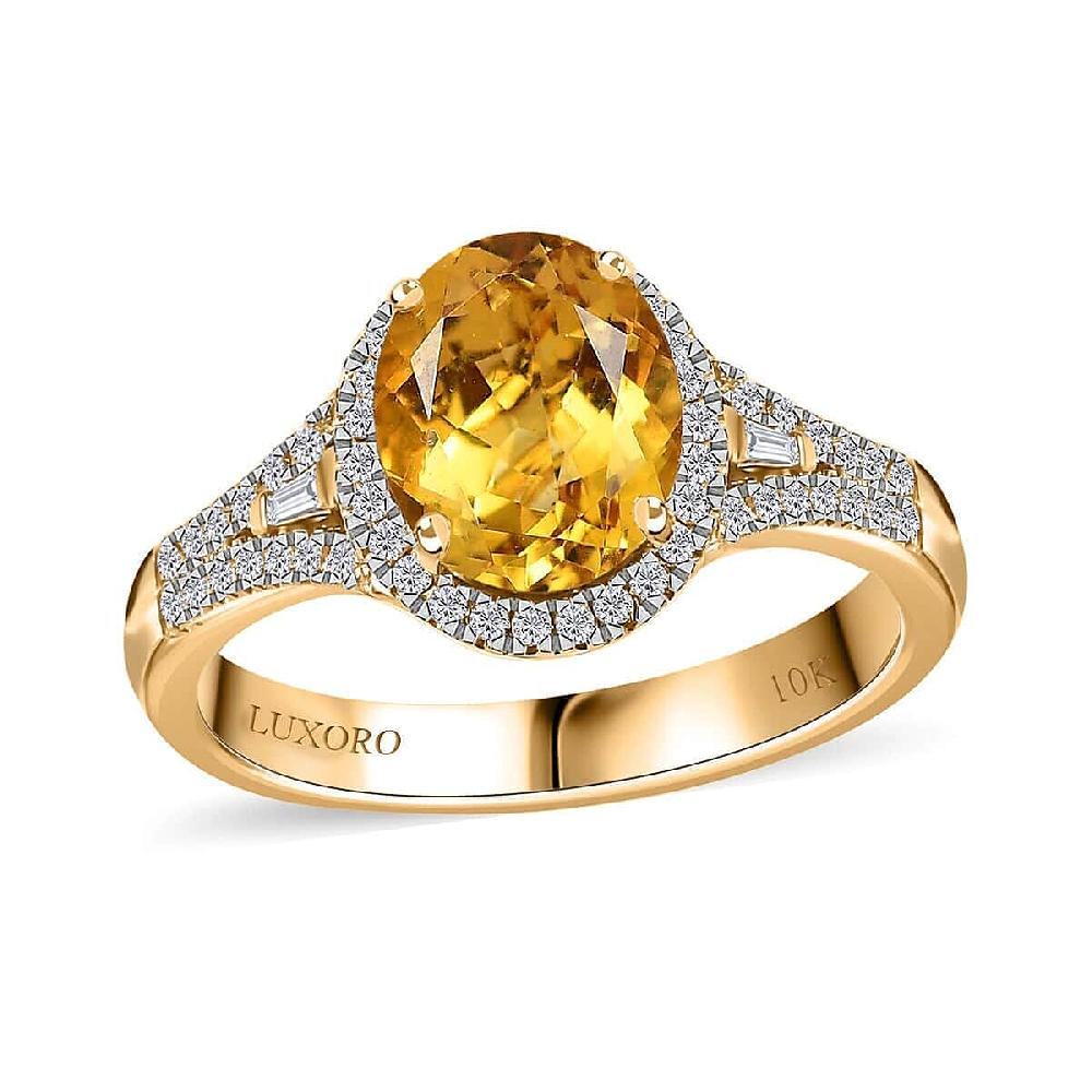 shop lc Luxoro 10K Yellow Gold AAA Brazilian Heliodor and G-H I2 Diamond Ring 4.50 Grams 2.60 ctw