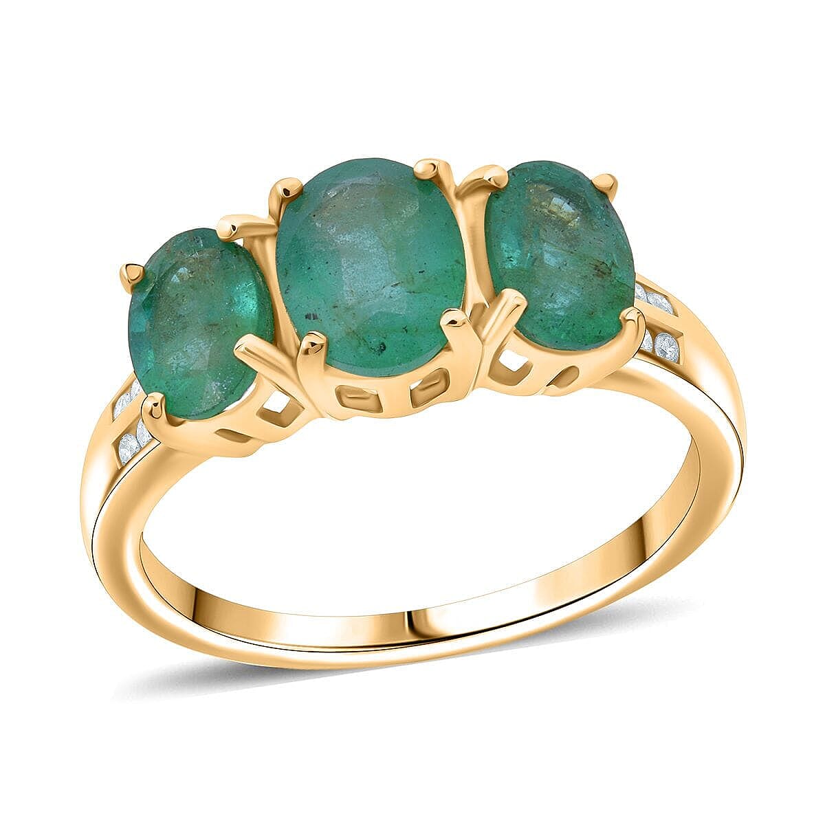 shop lc Luxoro 10K Yellow Gold AAA Kagem Zambian Emerald Diamond (G-H I2) Trilogy Ring 2.90 ctw