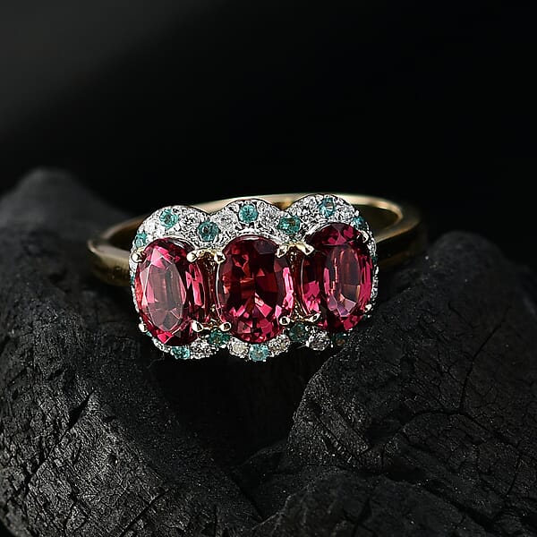 Shop Lc Luxoro 10K Yellow Gold AAA Ouro Fino Rubellite Paraiba Tourmaline And Diamond (G-H I2) (0.16 Cts) Ring 3.00 Ctw