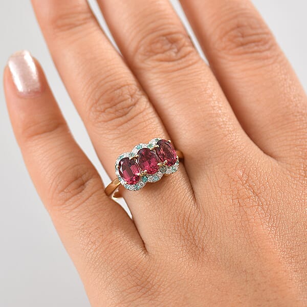 Shop Lc Luxoro 10K Yellow Gold AAA Ouro Fino Rubellite Paraiba Tourmaline And Diamond (G-H I2) (0.16 Cts) Ring 3.00 Ctw