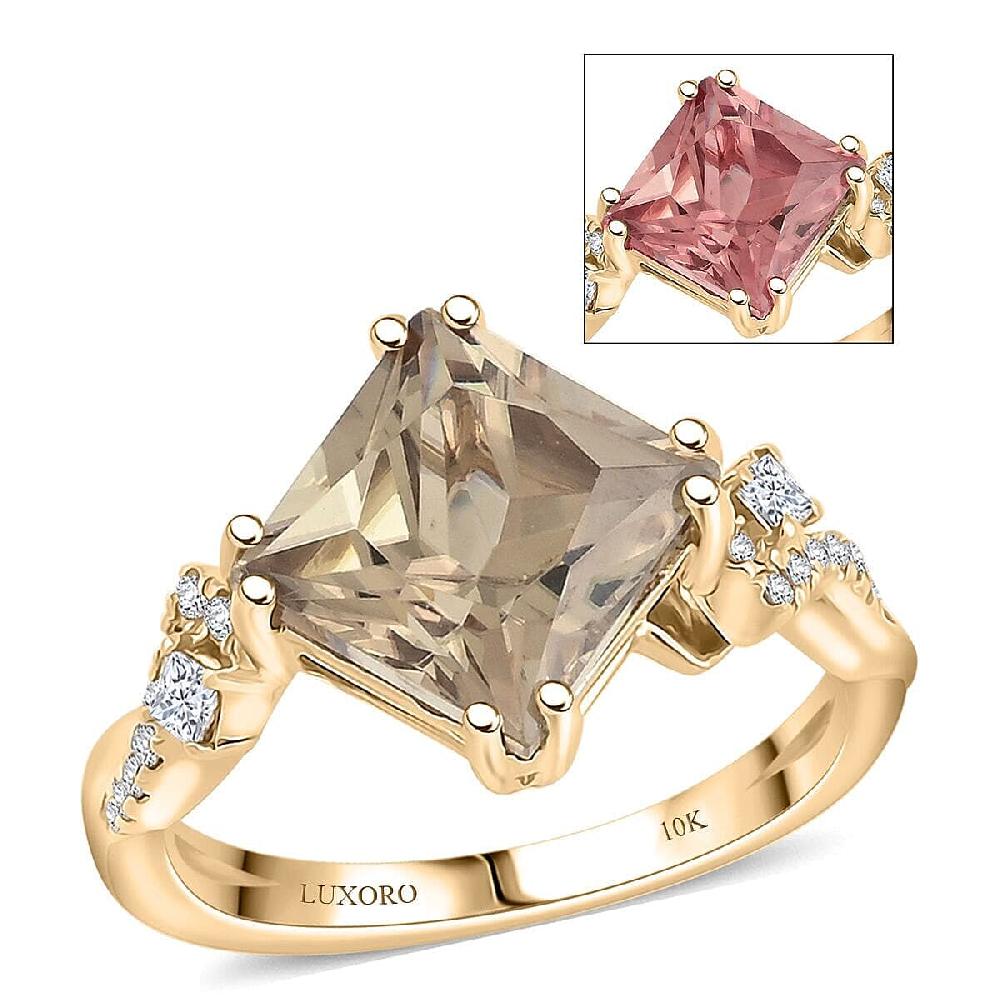 shop lc Luxoro 10K Yellow Gold AAA Princess Cut Turkizite Diamond (G-H I2) (0.18 cts) Ring 3.35 ctw