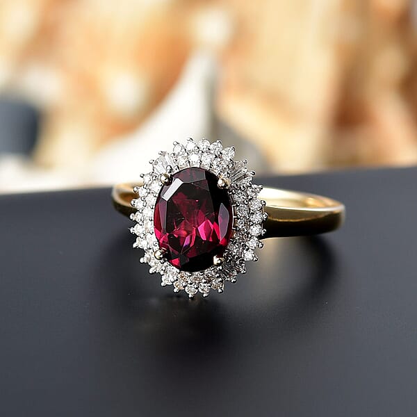 Shop Lc Luxoro 10K Yellow Gold AAA Radiant Ember Garnet Diamond (I2) (0.34 Cts) Ring 2.70 Ctw