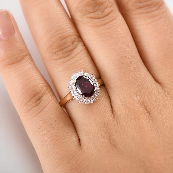 Shop Lc Luxoro 10K Yellow Gold AAA Radiant Ember Garnet Diamond (I2) (0.34 Cts) Ring 2.70 Ctw