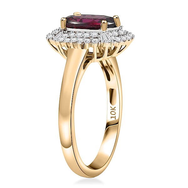 Shop Lc Luxoro 10K Yellow Gold AAA Radiant Ember Garnet Diamond (I2) (0.34 Cts) Ring 2.70 Ctw