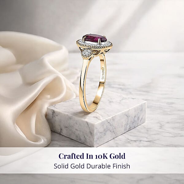 Shop Lc Luxoro 10K Yellow Gold AAA Radiant Ember Garnet Diamond (G-H I2) (0.29 Cts) Ring 1.67 Ctw
